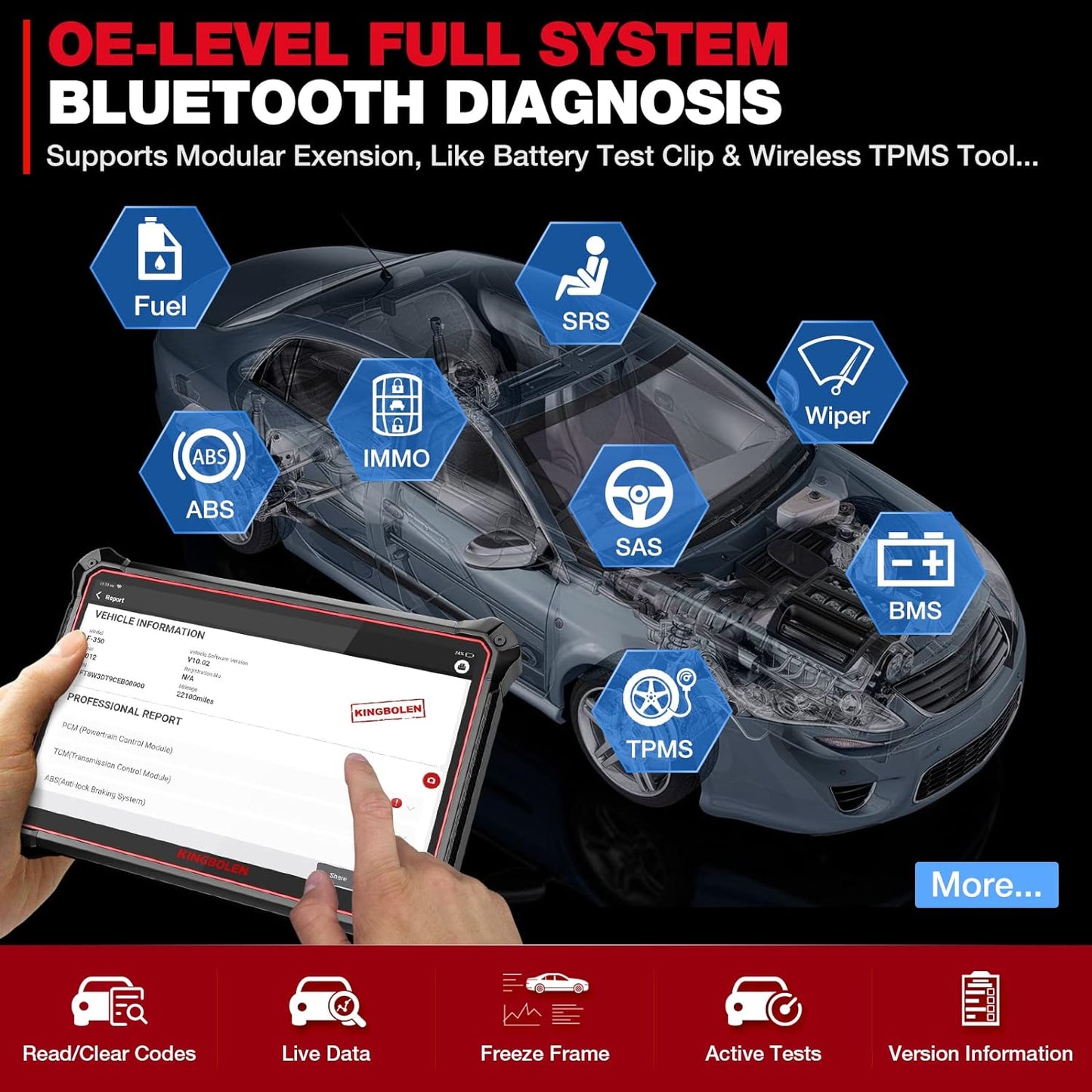 KINGBOLEN Diagnostico per Auto OBD2 K10 - Codifica ECU & Bidirezionale+40 Funzione di Ripristino,