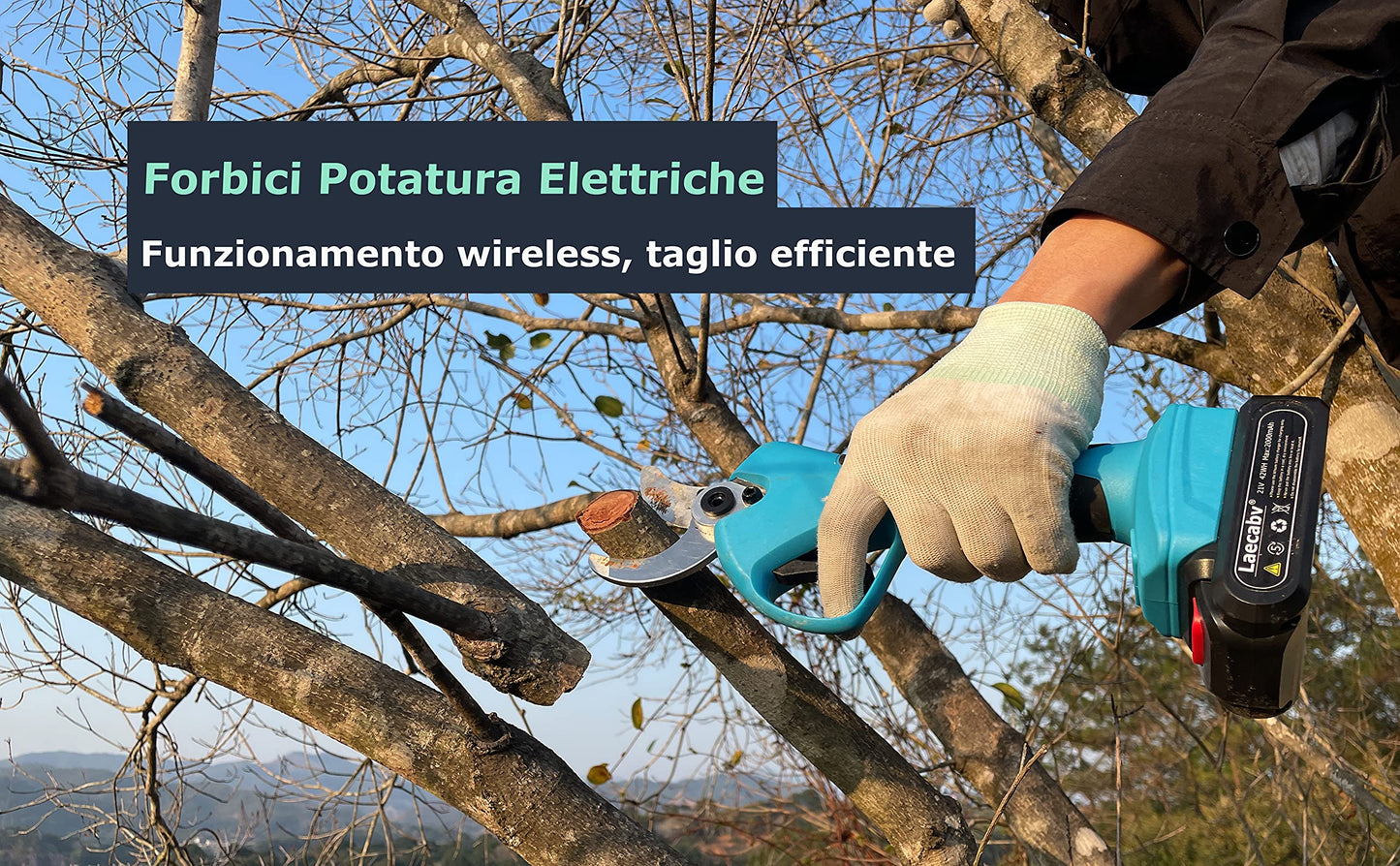 Laecabv Forbici Potatura Elettriche 40mm Progressivo Professionali Cesoie con 2 21V/2Ah batteria